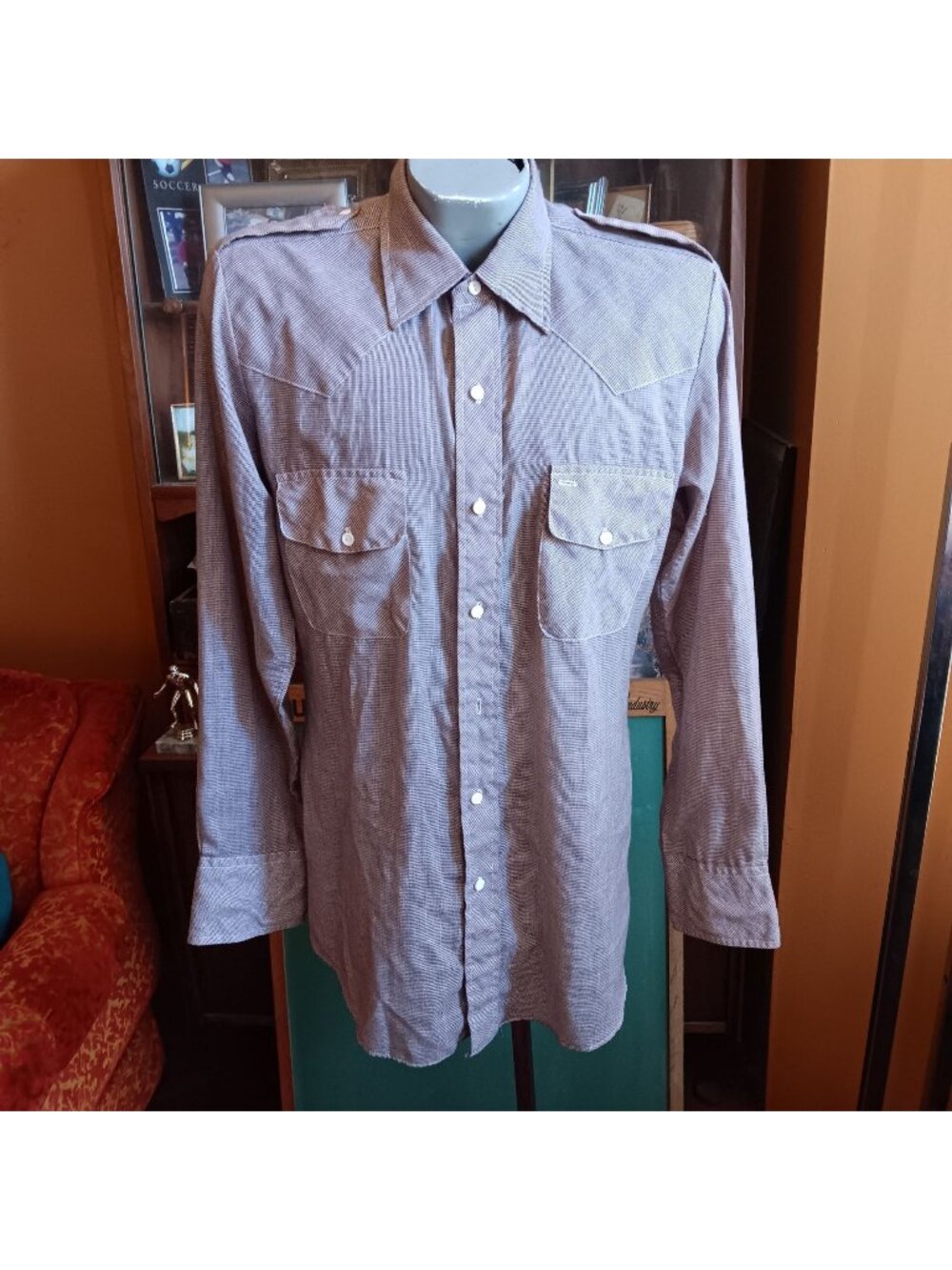Vintage Mens 15.5-34 Medium 1980s Miller Denver Western Shirt Wear Brown Thin